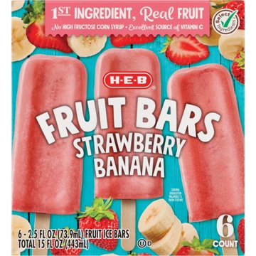 H-E-B Strawberry Banana Frozen Fruit Bars, 6 ct