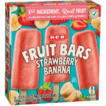 H-E-B Strawberry Banana Frozen Fruit Bars, 6 ct