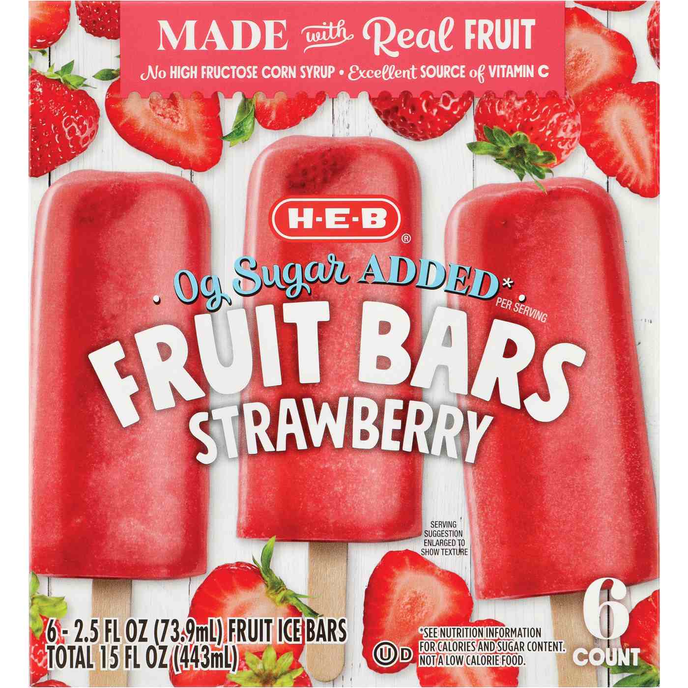 H-E-B Zero Sugar Added Frozen Fruit Bars - Strawberry; image 1 of 2