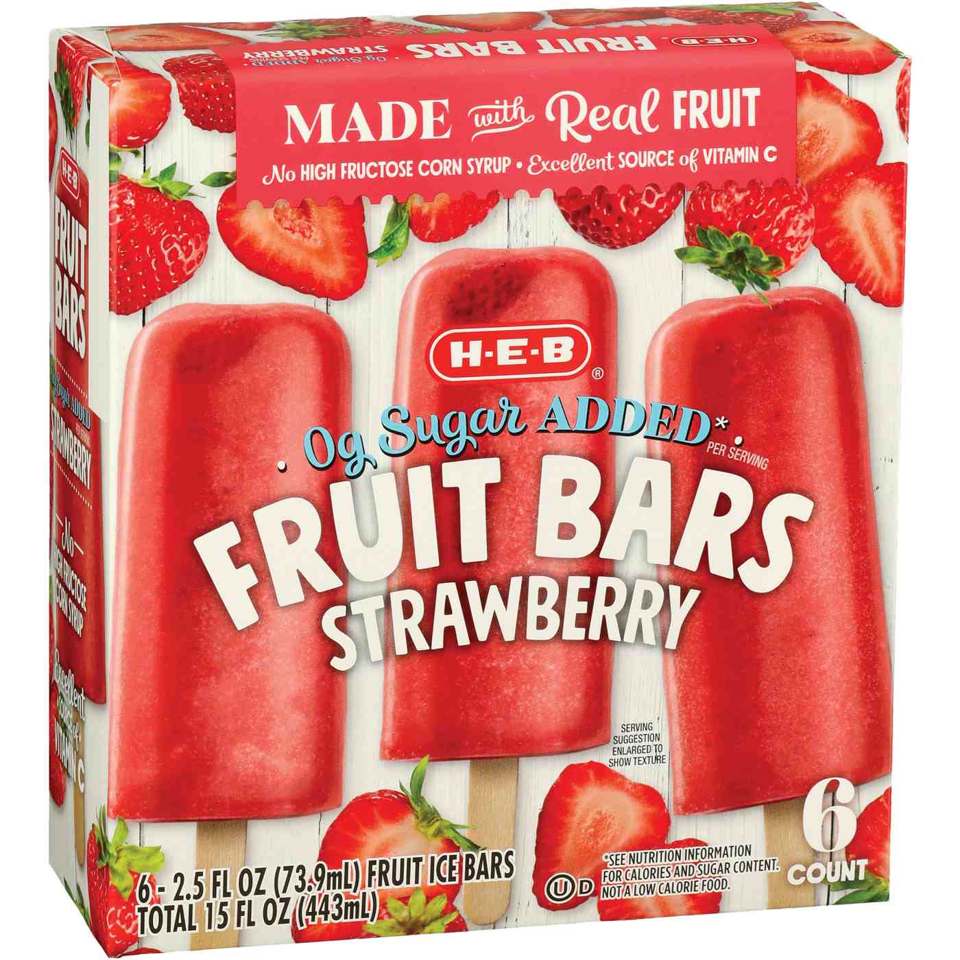 H-E-B Zero Sugar Added Frozen Fruit Bars - Strawberry; image 2 of 2