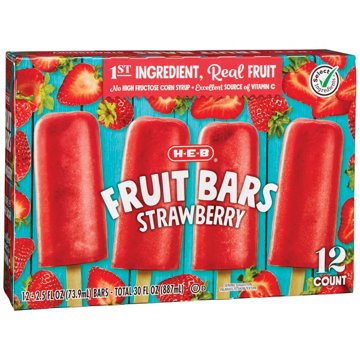 H-E-B Frozen Fruit Bars - Strawberry, 12 ct