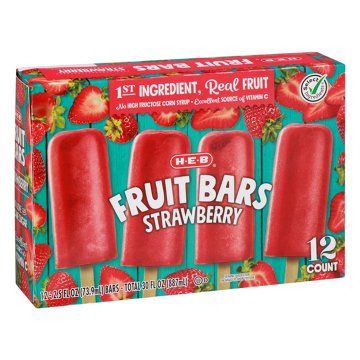 H-E-B Frozen Fruit Bars - Strawberry, 12 ct