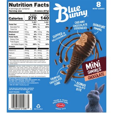 Blue Bunny Mini Swirls Chocolate Ice Cream Cones, 8 ct