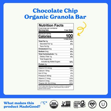 MadeGood Organic Chewy Granola Bars - Chocolate Chip, 6 ct