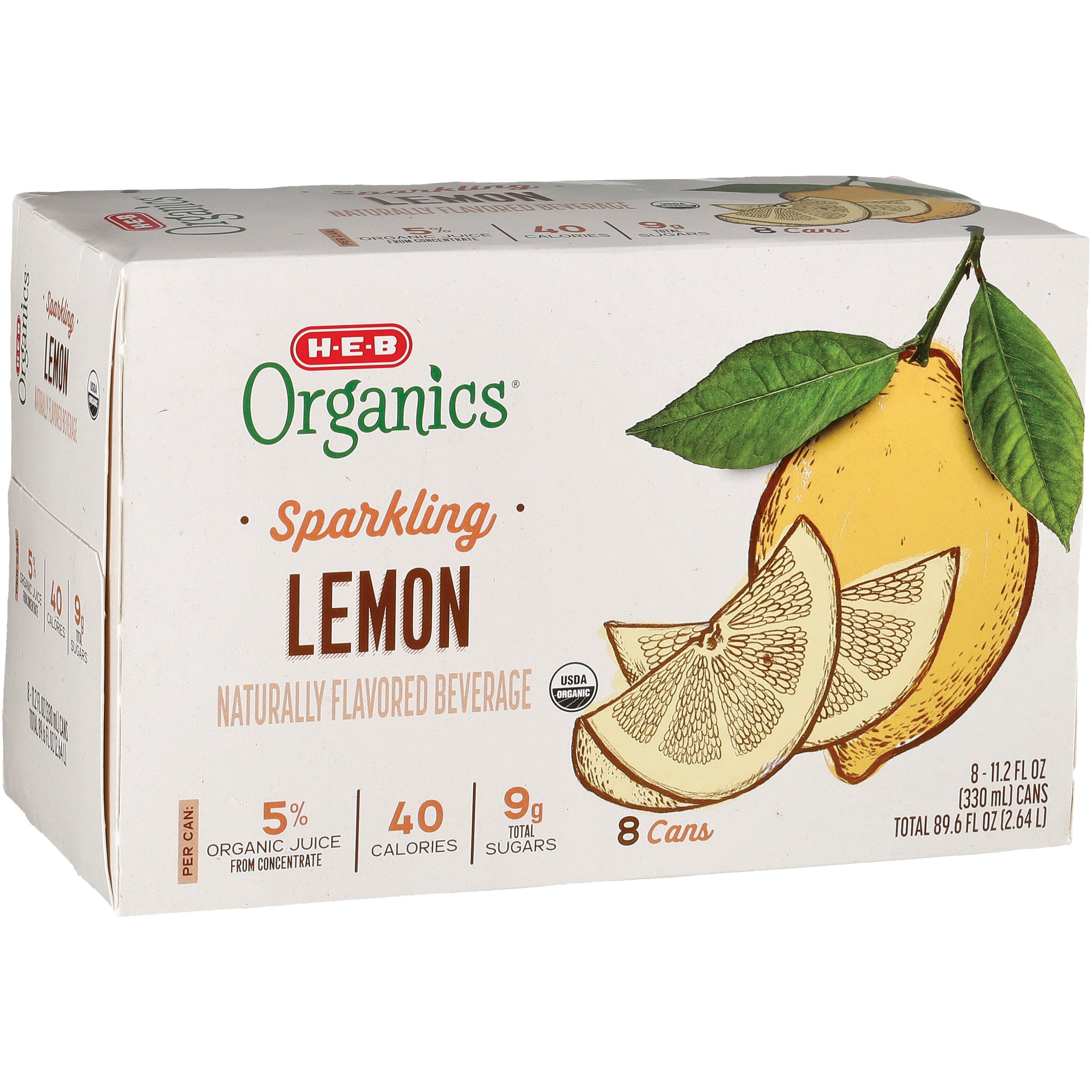 H-E-B Organics Sparkling Lemon Beverage 11.2 Oz Cans - Shop Water At H-E-B