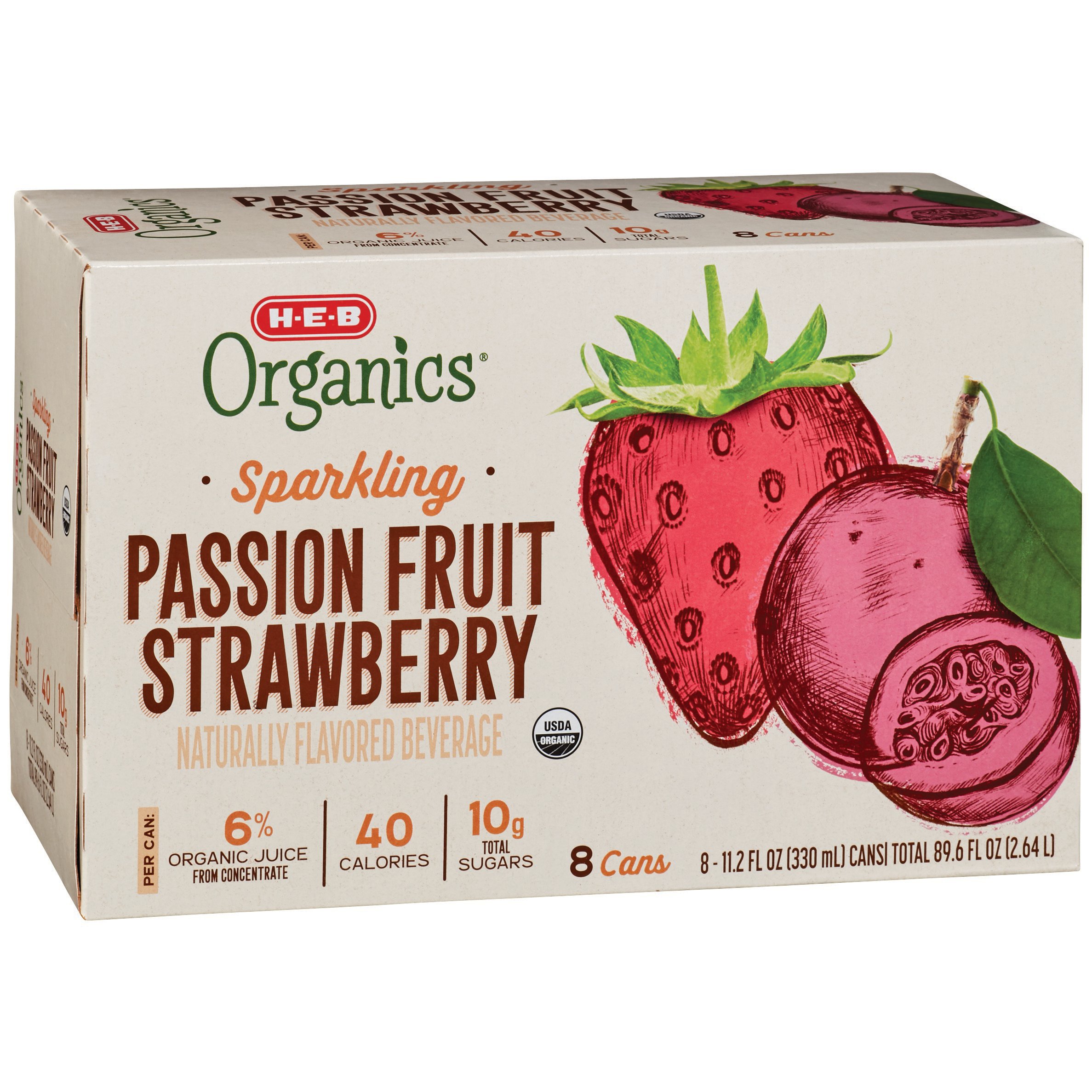 H E B Organics Sparkling Passion Fruit Strawberry 11 2 Oz Cans Shop Water At H E B