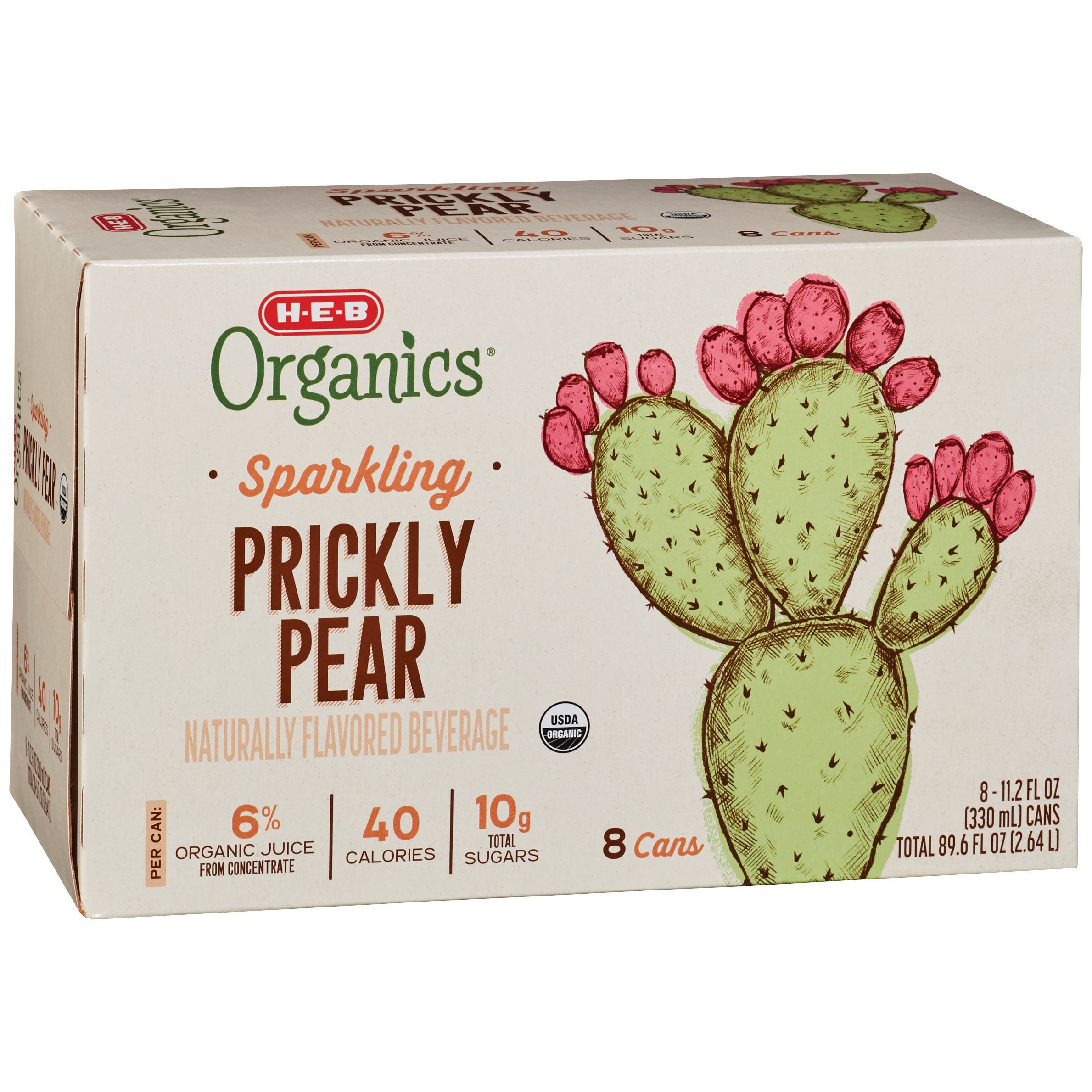 H E B Organics Sparkling Prickly Pear Beverage 11 2 Oz Cans Shop Water At H E B