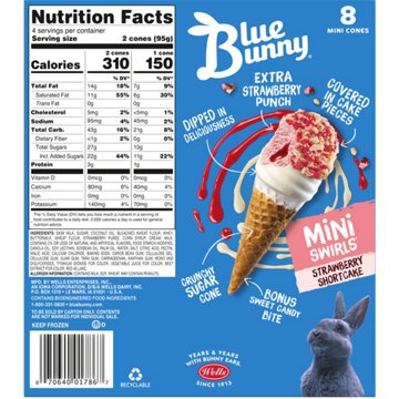 Blue Bunny Mini Swirls Strawberry Shortcake Ice Cream Cones, 8 ct