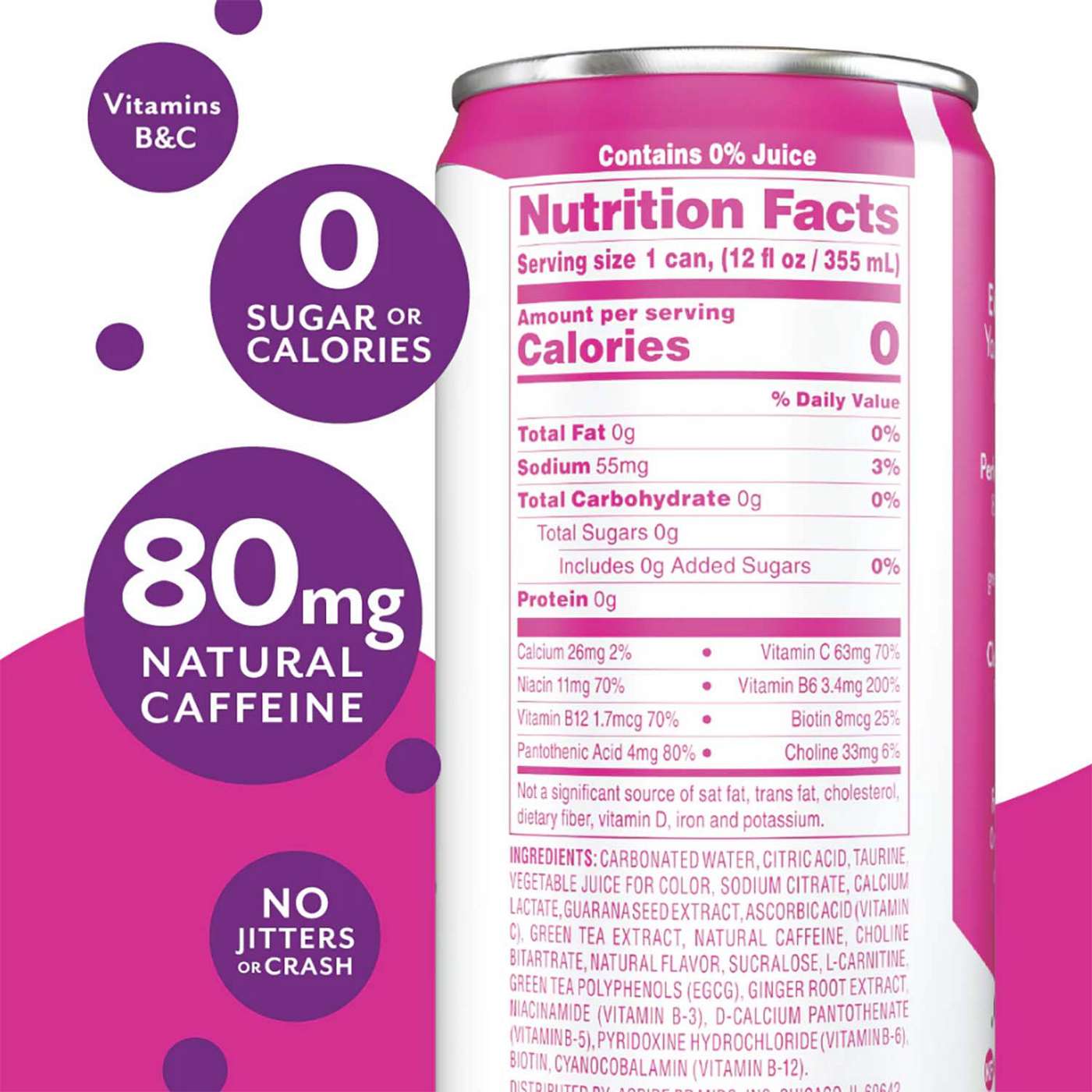 Aspire Zero Sugar Healthy Energy Drink - Raspberry + Acai; image 2 of 2