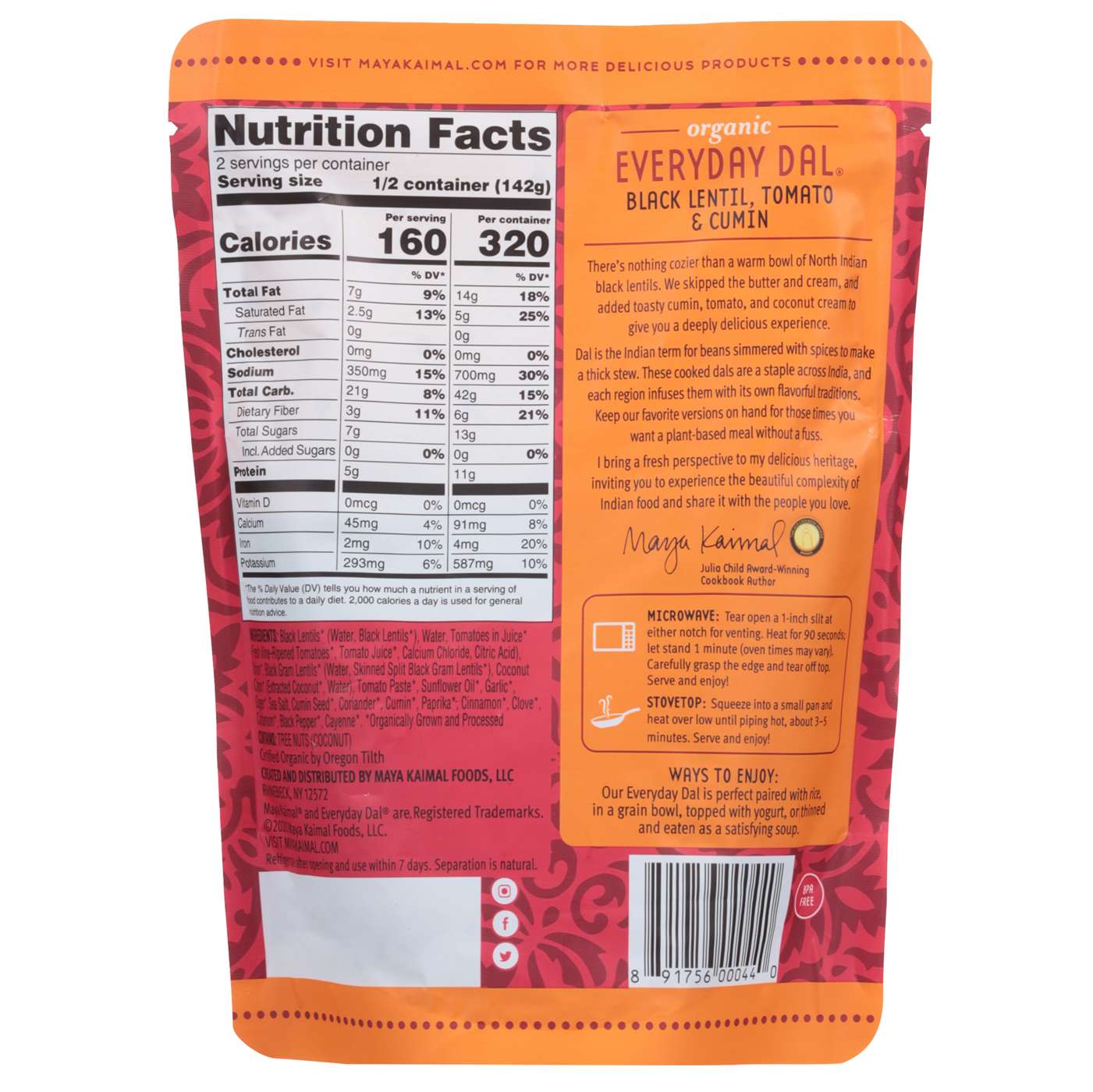 Maya Kaimal Organic Everyday Dal Black Lentils, Tomato & Cumin Shop