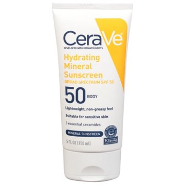 CeraVe Hydrating Mineral Sunscreen Body Lotion Broad Spectrum SPF 50 , 5 oz