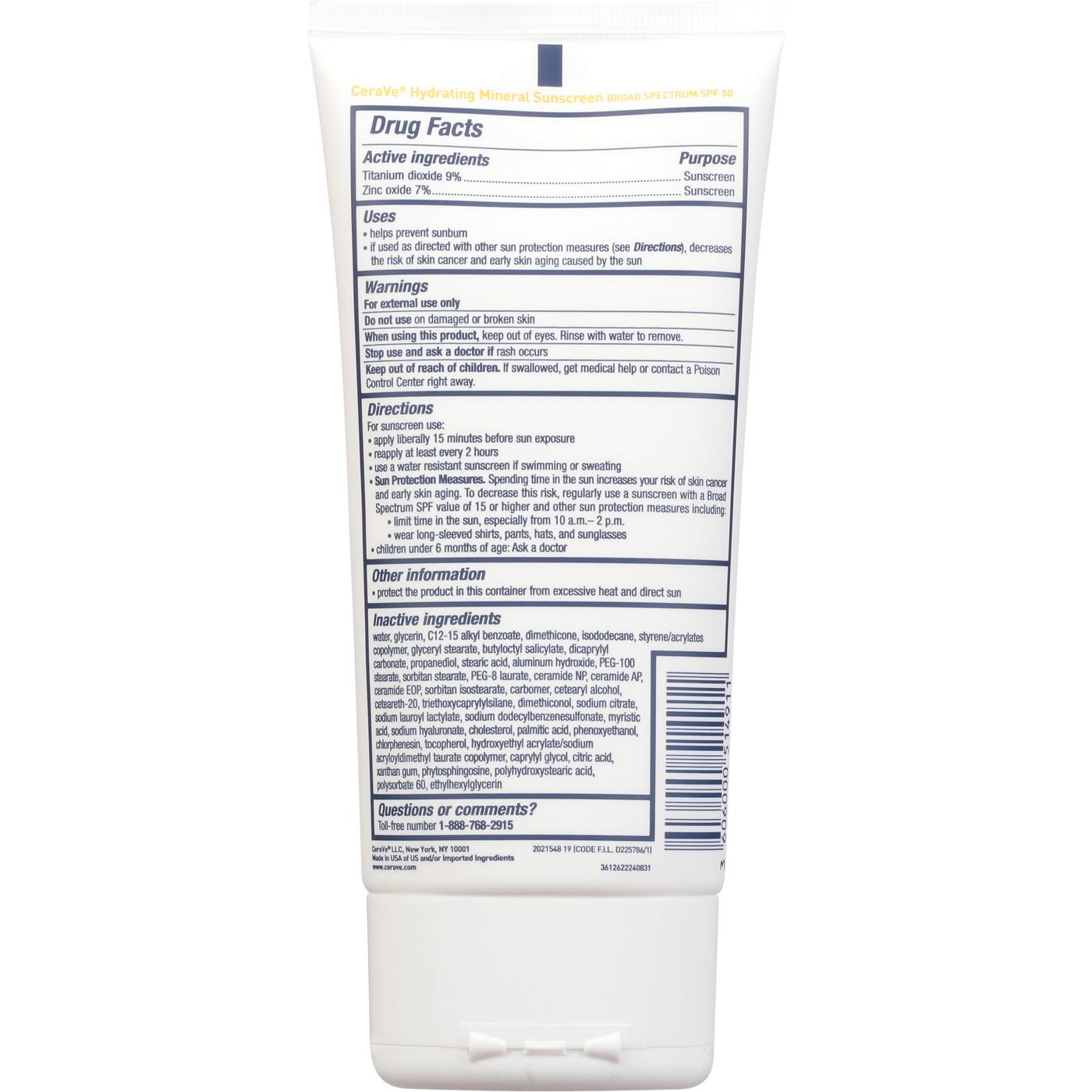 CeraVe Hydrating Mineral Sunscreen Body Lotion Broad Spectrum SPF 50 Shop Sunscreen & self