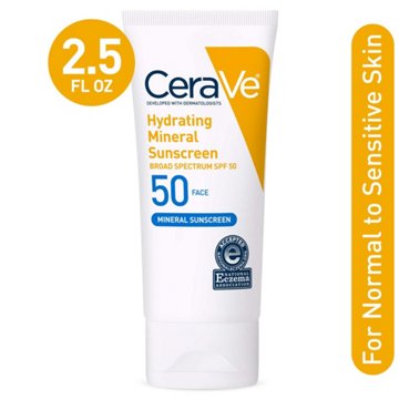CeraVe Hydrating Mineral Sunscreen Face Lotion Broad Spectrum SPF 50, 2.5 oz