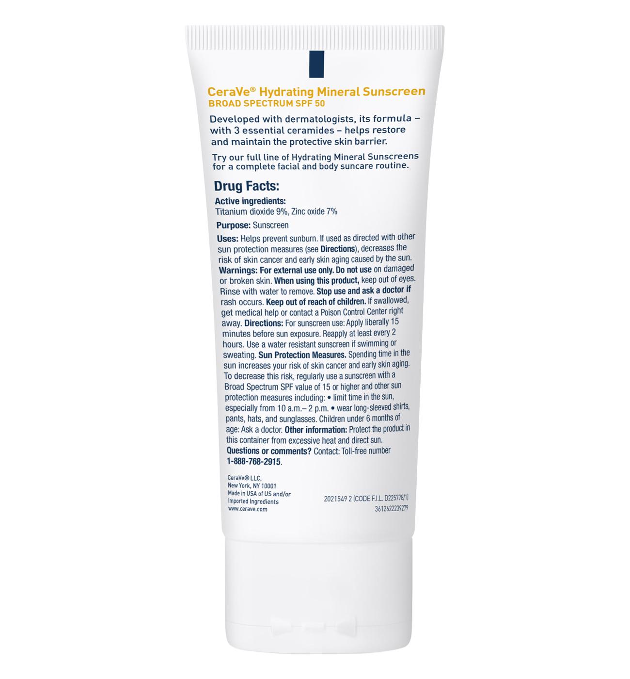 CeraVe Hydrating Mineral Sunscreen Face Lotion Broad Spectrum SPF 50; image 4 of 6