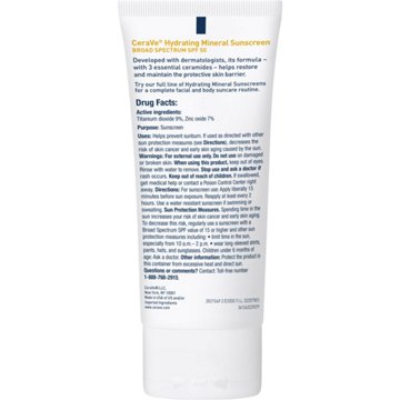CeraVe Hydrating Mineral Sunscreen Face Lotion Broad Spectrum SPF 50, 2.5 oz