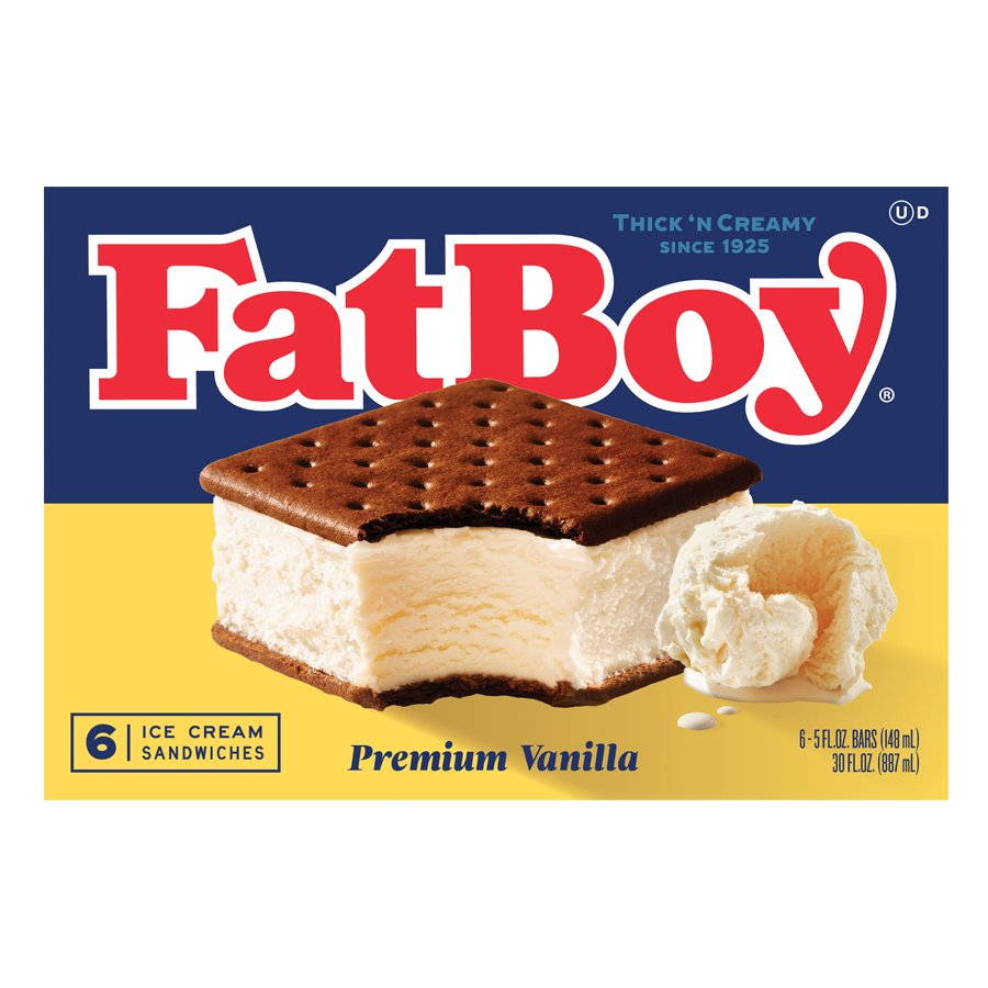 FatBoy Premium Vanilla Ice Cream Sandwiches Shop Cones & Sandwiches