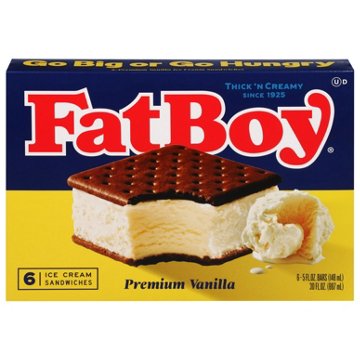 FatBoy Premium Vanilla Ice Cream Sandwiches, 6 ct