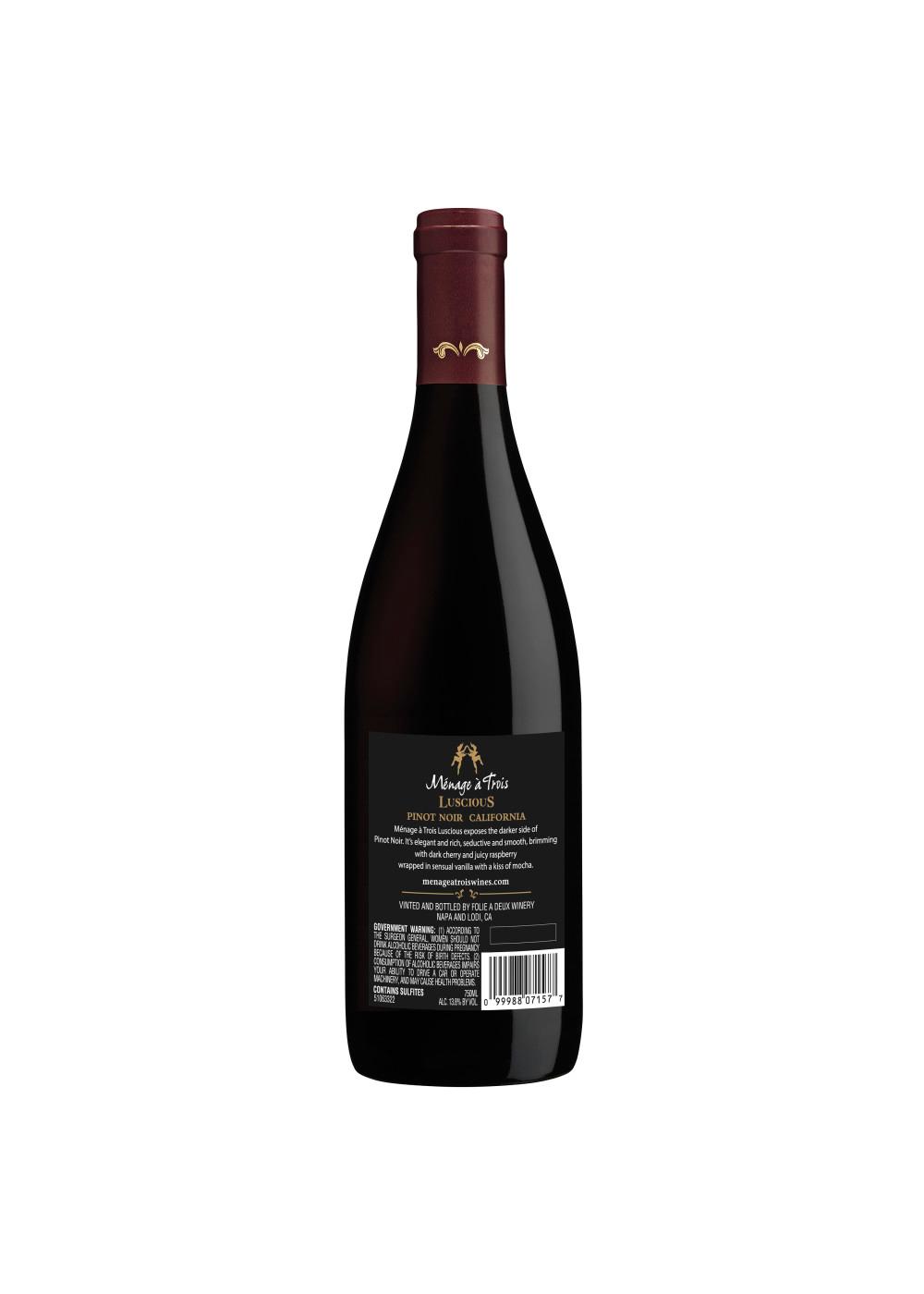 Ménage à Trois Luscious Pinot Noir Red Wine; image 4 of 5