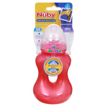 Nuby Lil Gripper Wide Neck Bottle To Cup - Colors May Vary, 8 oz