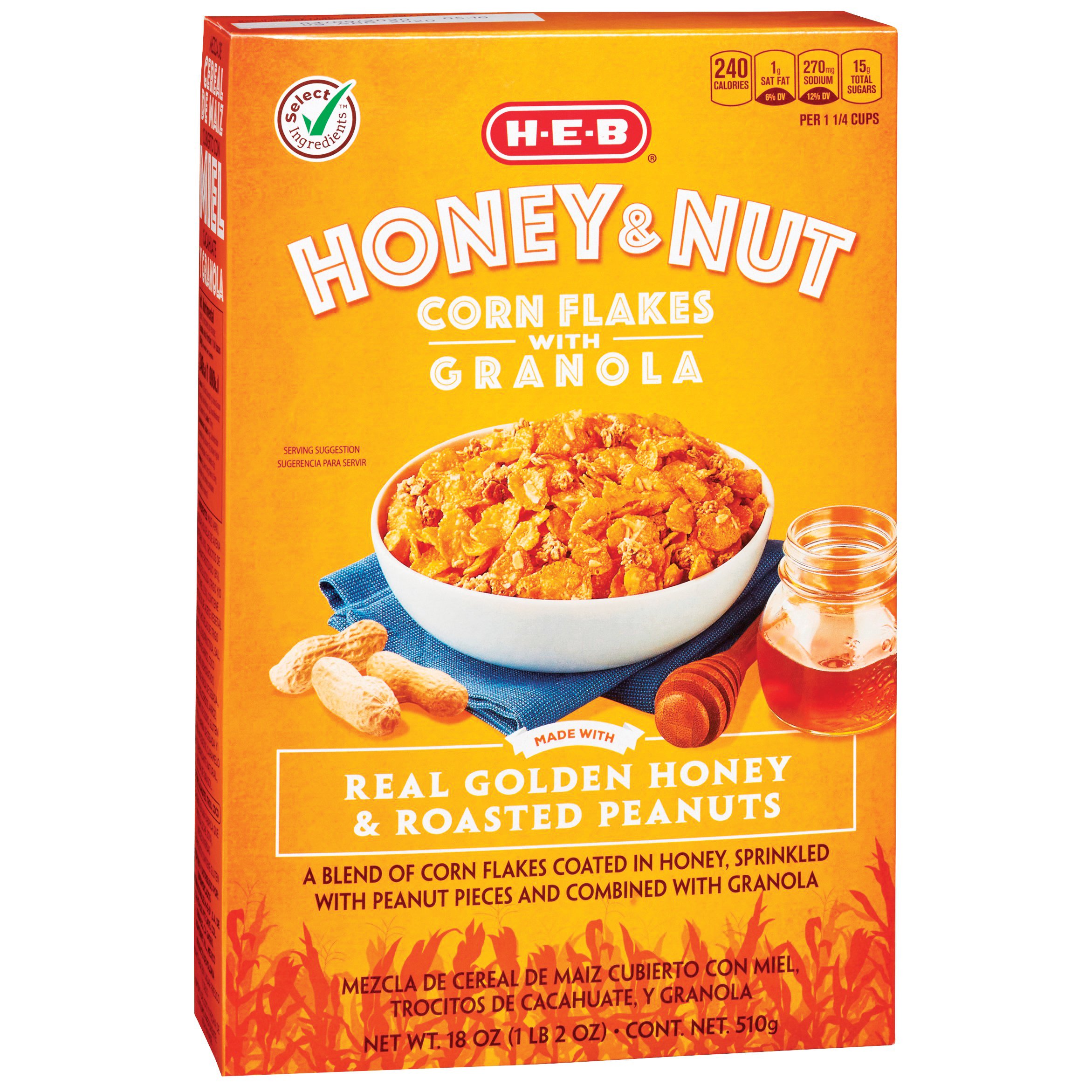 H E B Select Ingredients Honey Nut Corn Flakes With Granola Shop Cereal At H E B