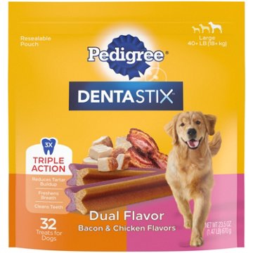 Pedigree Dentastix Dual Flavor Large Breed Dog Treats - Bacon & Chicken, 1.47 lb