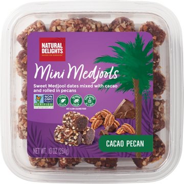 Natural Delights Mini Pecan-Rolled Cacao Medjool Dates, 10 oz
