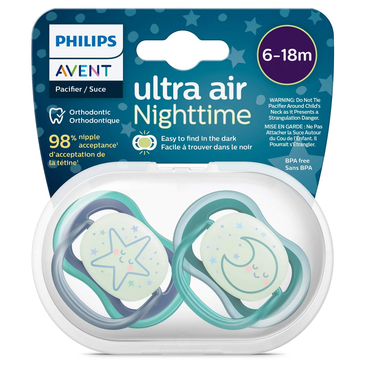 Avent Ultra Air Nighttime Pacifiers (6-18 Months) - Glows In The Dark; image 1 of 3