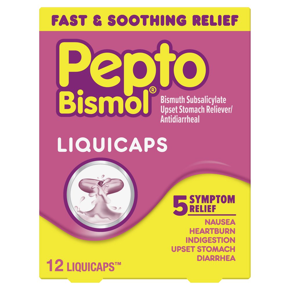 Pepto-Bismol Liquicaps, Multi-Symptom Relief of Gas, Nausea, Heartburn, Indigestion, Upset Stomach, & Diarrhea, 12 ct