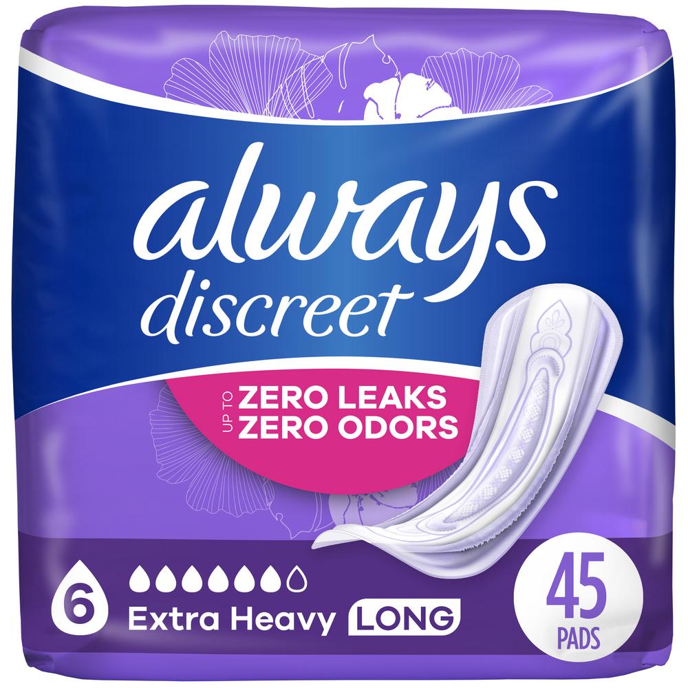 Always Discreet Incontinence & Postpartum Pads - 6 Extra Heavy Long - Shop  Incontinence at H-E-B