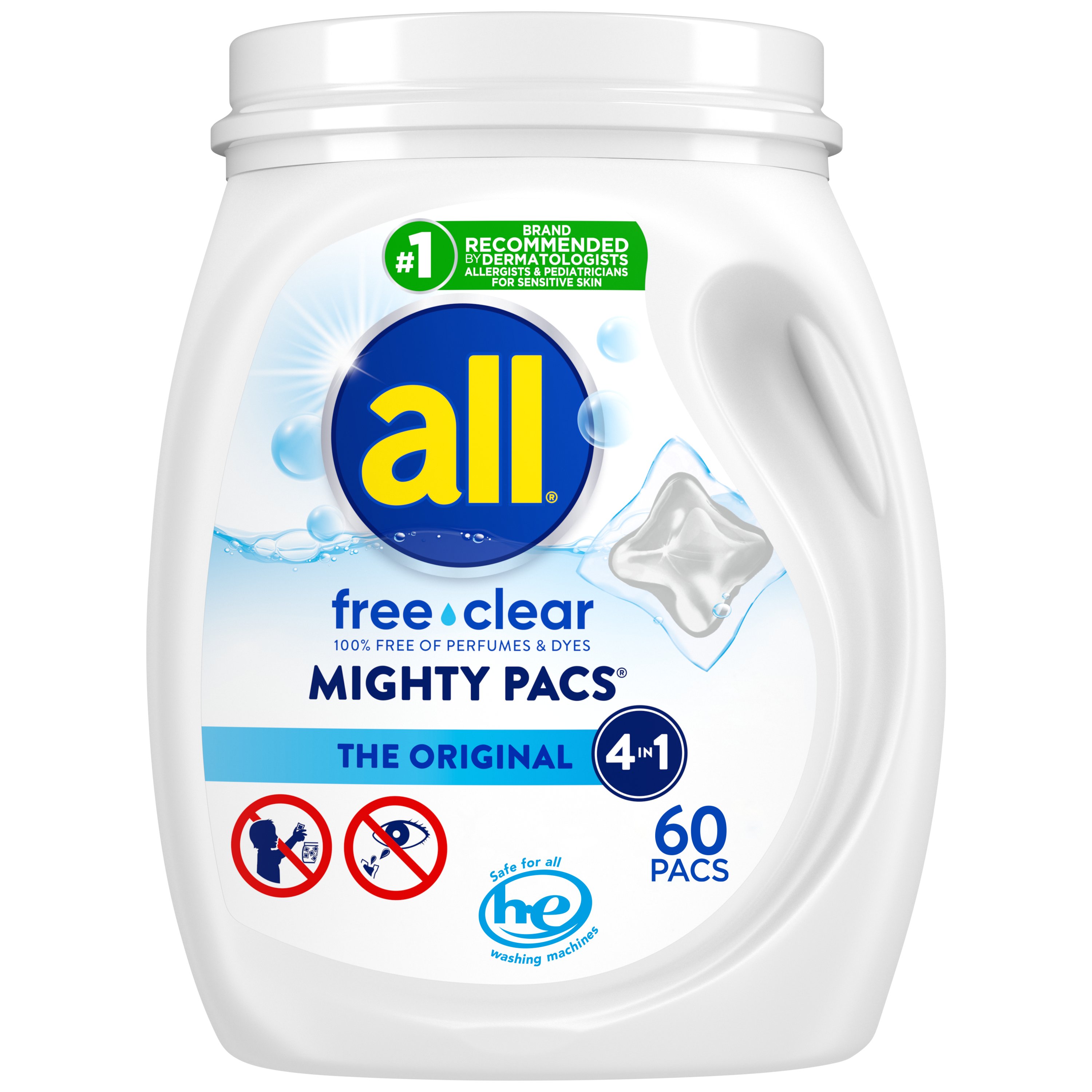 All Mighty Pacs Free Clear with Stainlifters HE Laundry Detergent Pacs