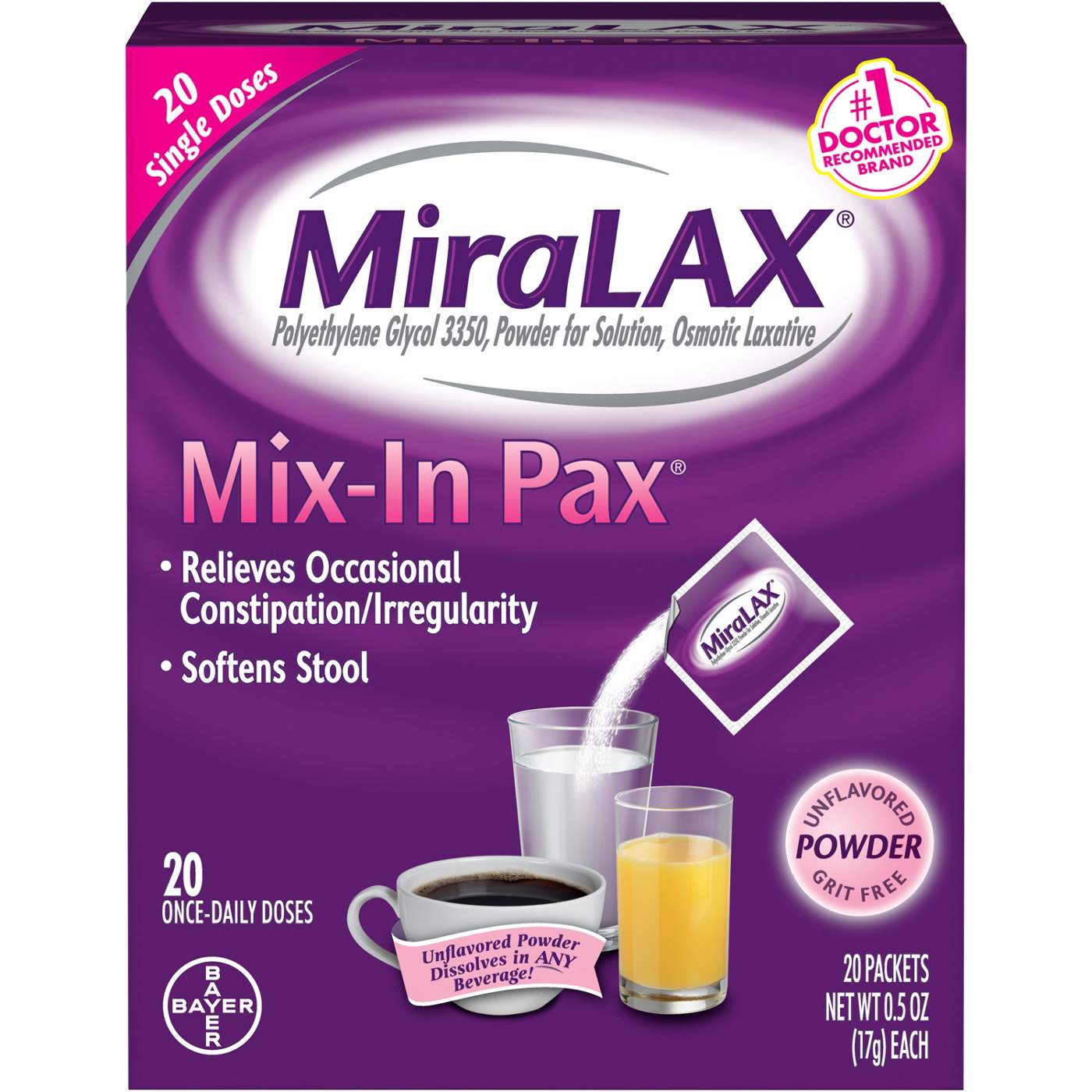 MiraLAX Mix-in Pax Unflavored Powder Packets; image 1 of 5