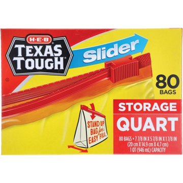 H-E-B Texas Tough Slider Quart Storage Bags, 80 ct