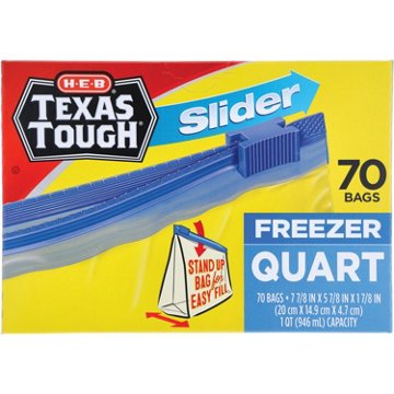 H-E-B Texas Tough Slider Quart Freezer Bags - Value Pack, 70 ct