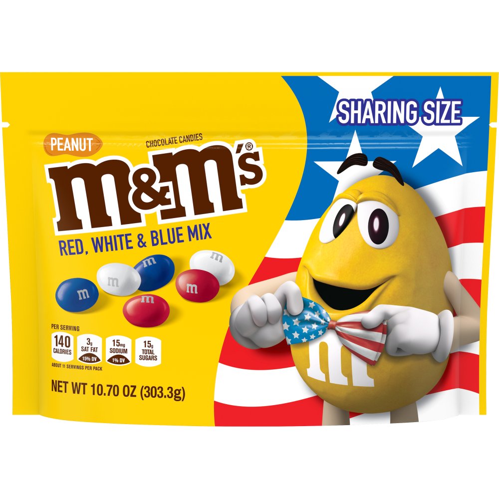 M&M'S Red White & Blue Peanut Patriotic Chocolate Candy Share Size Bag