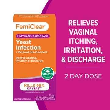 FemiClear Yeast Infection Treatment & Itch Relief Ointment - 2 Day Dose, Combo Pack
