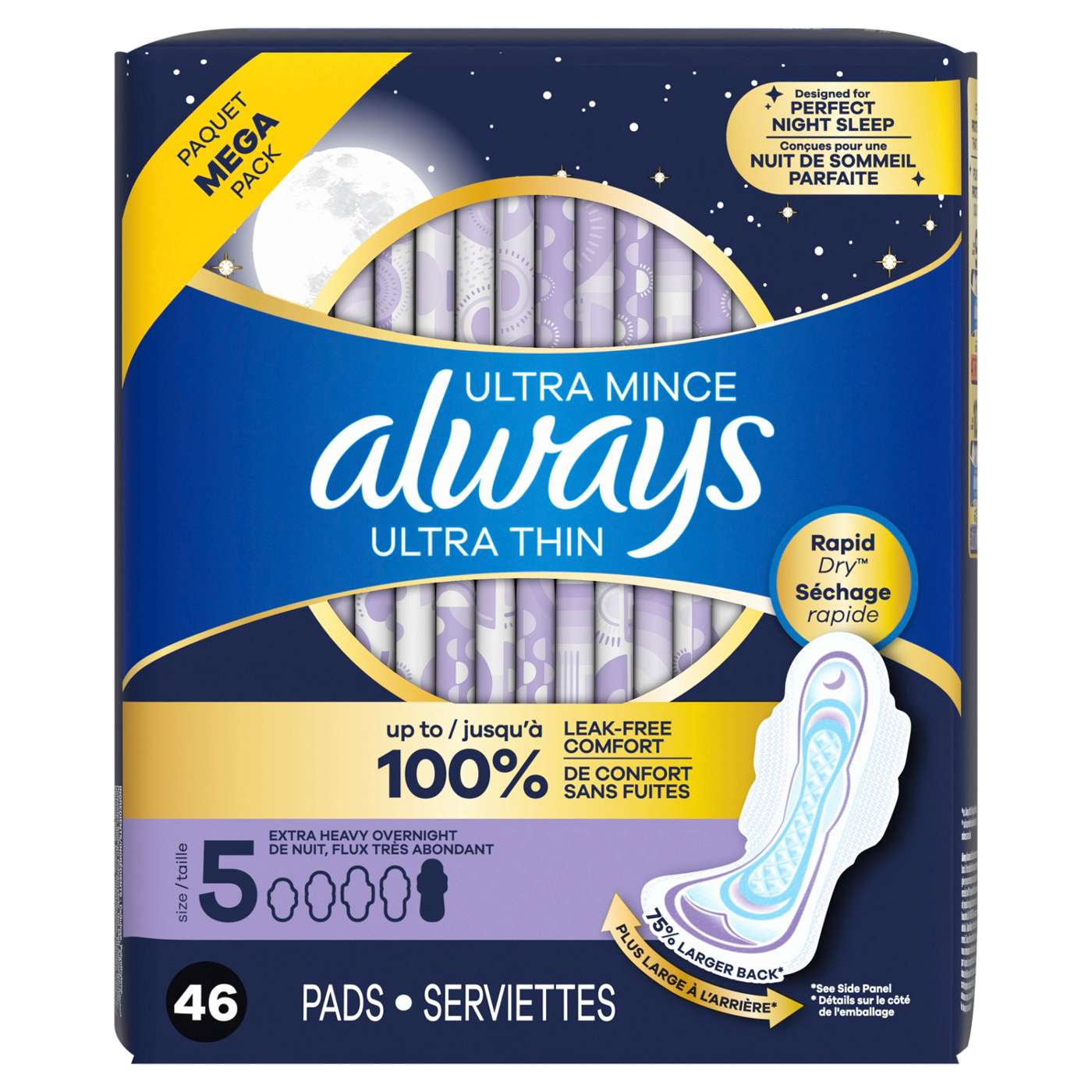 Always Ultra Thin Overnight Pads with Wings, Extra Heavy Overnight, Unscented Size 5; image 7 of 9
