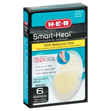 H-E-B Smart Heal Waterproof Blister Heel Gel Bandages, 6 ct