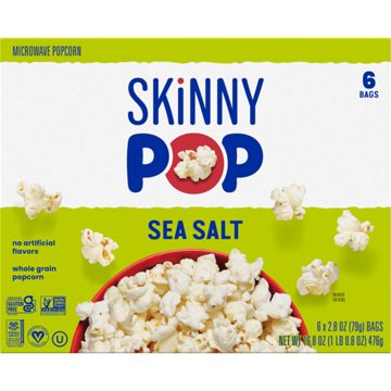 SKINNYPOP Microwavable Popcorn - Sea Salt, 6 ct