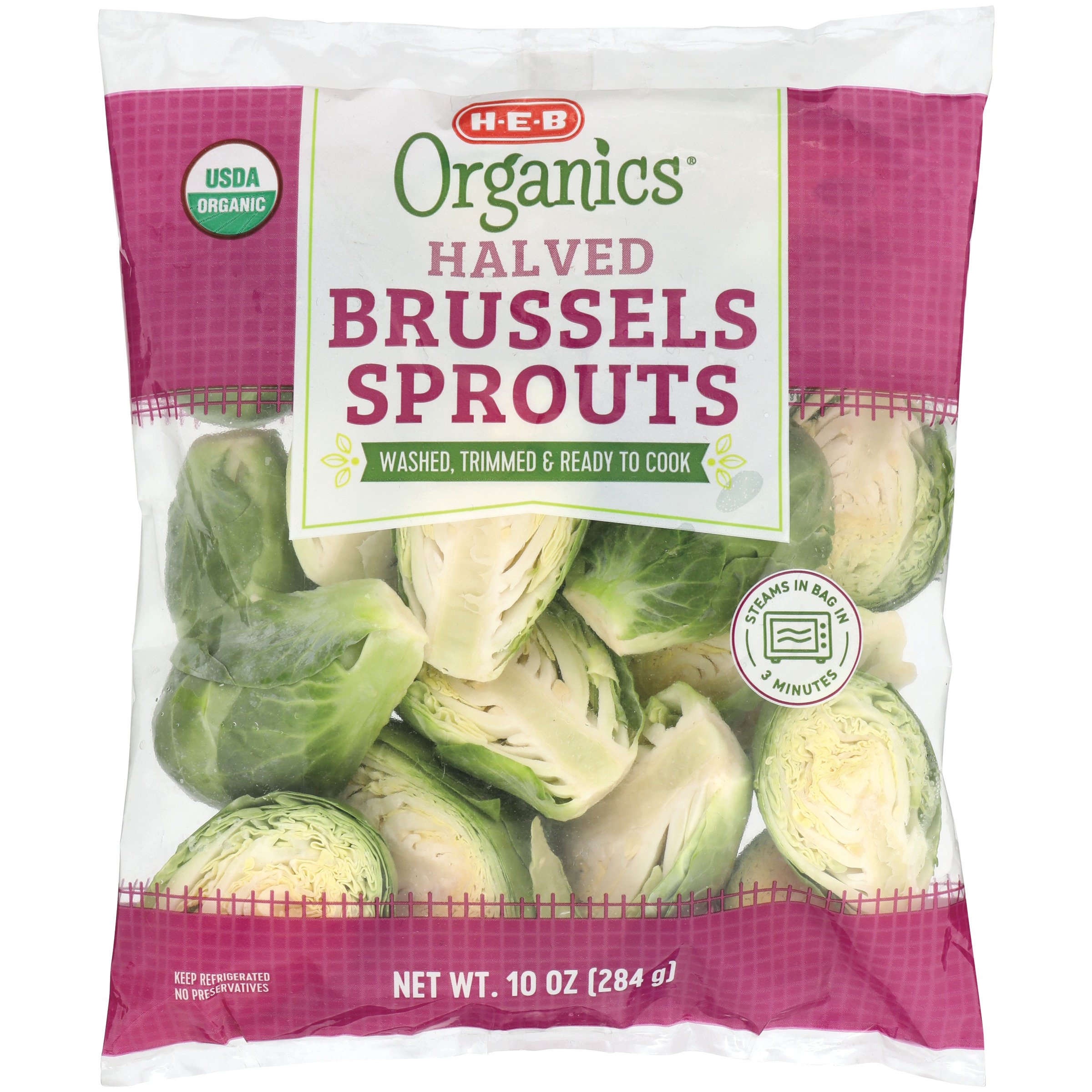 H-E-B Organics Fresh Steamable Halved Brussels Sprouts, 10 oz
