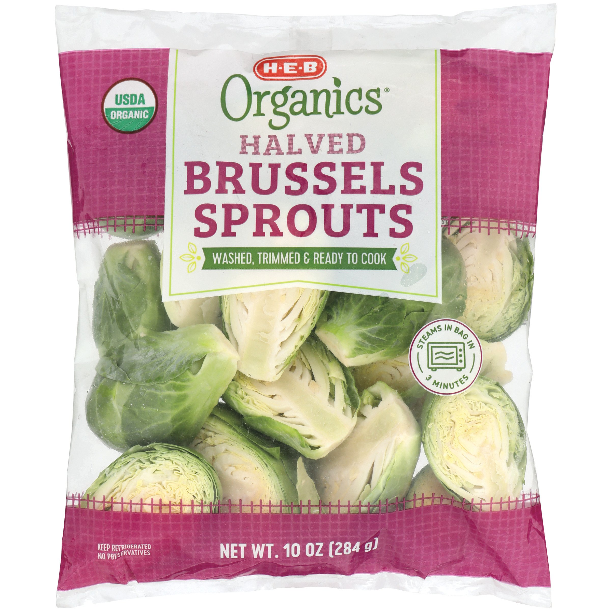 H-E-B Organics Fresh Steamable Halved Brussels Sprouts - Shop Broccoli ...