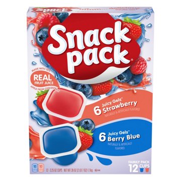 Snack Pack Strawberry & Berry Blue Juicy Gels Cups Family Pack, 12 ct