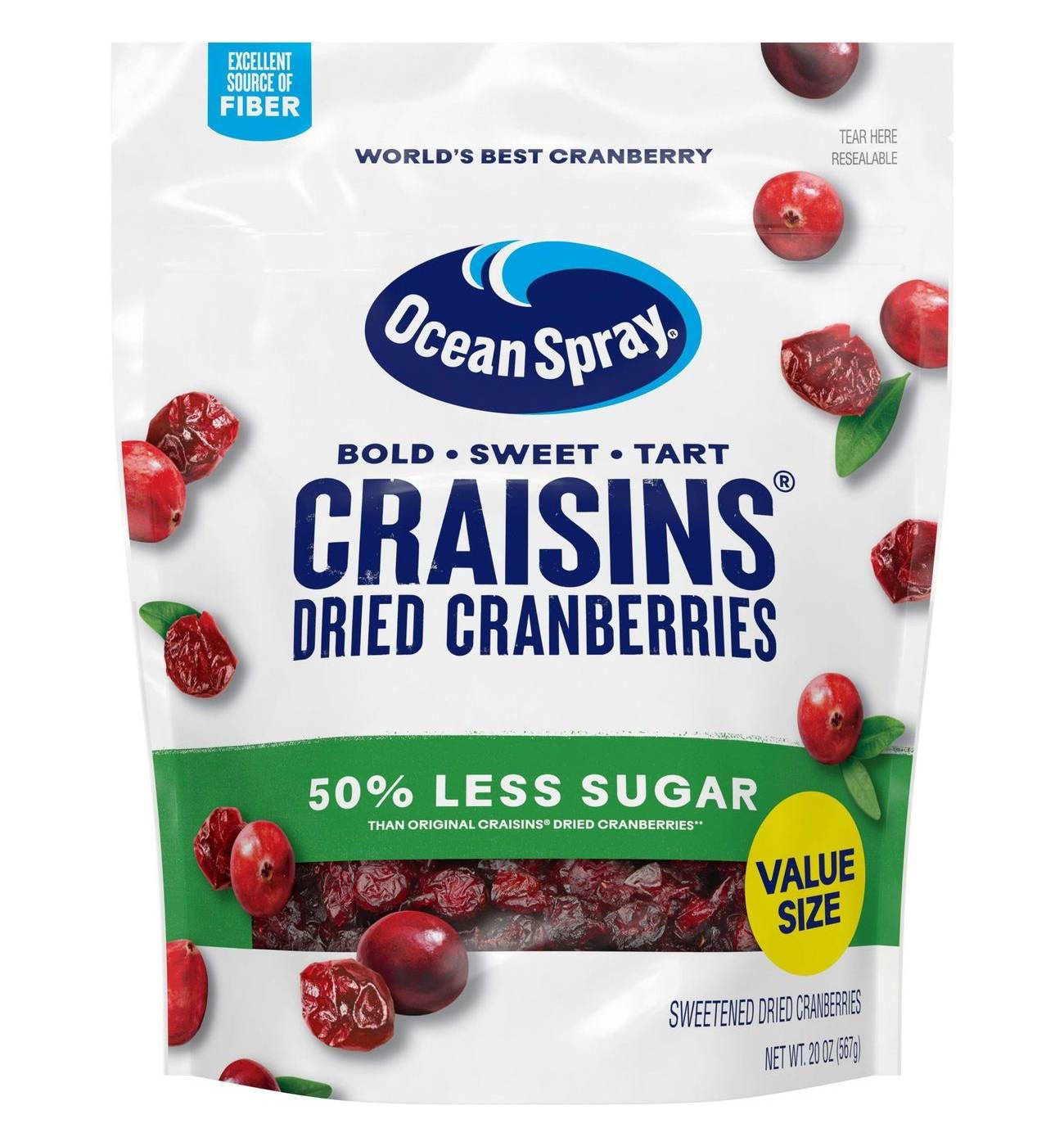 Ocean Spray Craisins 50% Less Sugar Dried Cranberries; image 1 of 8