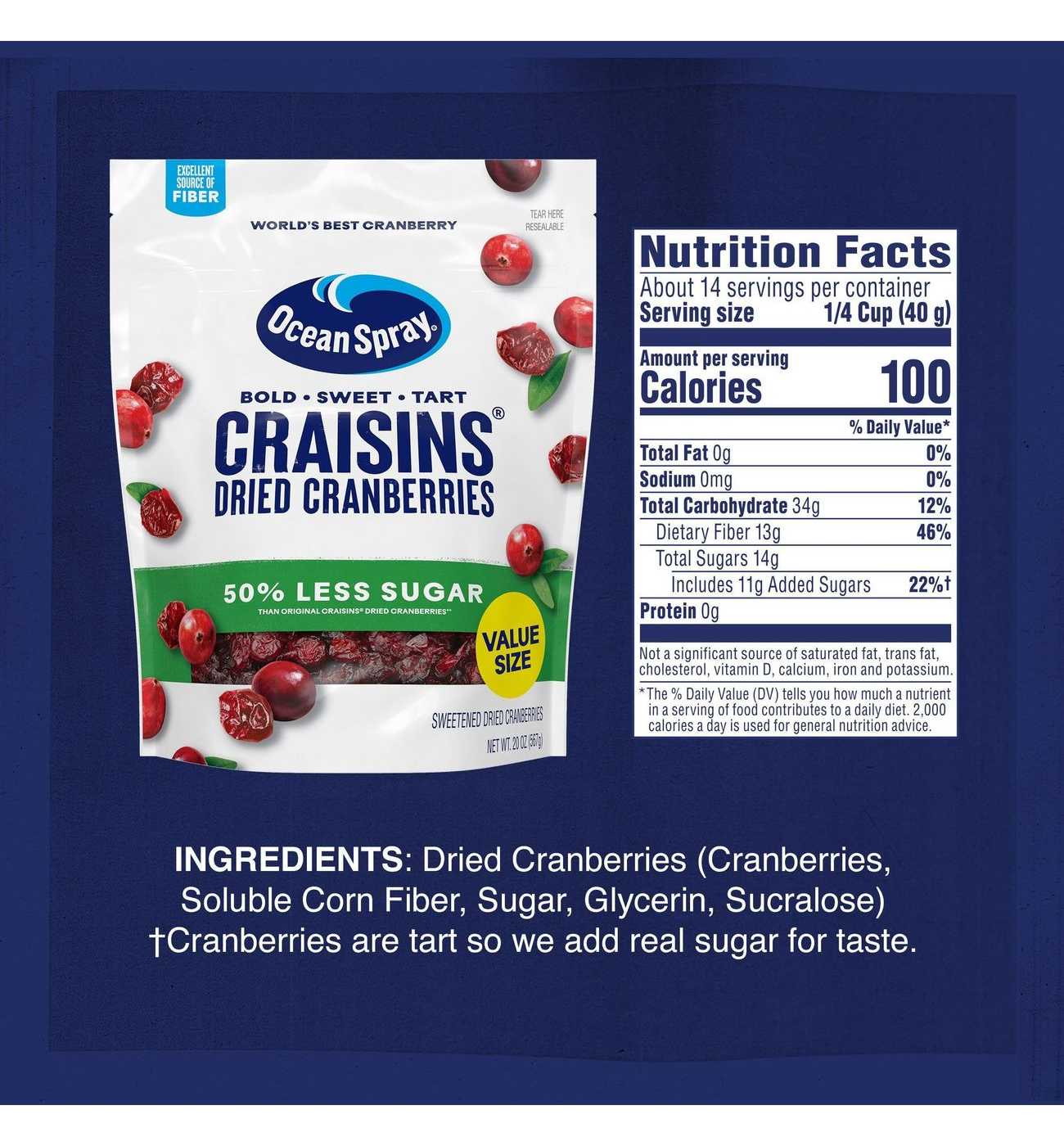 Ocean Spray Craisins 50% Less Sugar Dried Cranberries; image 5 of 8