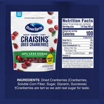 Ocean Spray Craisins 50% Less Sugar Dried Cranberries, 20 oz