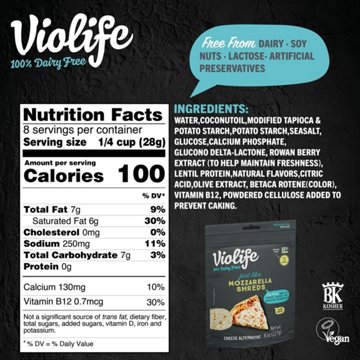 Violife Just Like Mozzarella Shreds Dairy Free Cheese Alternative