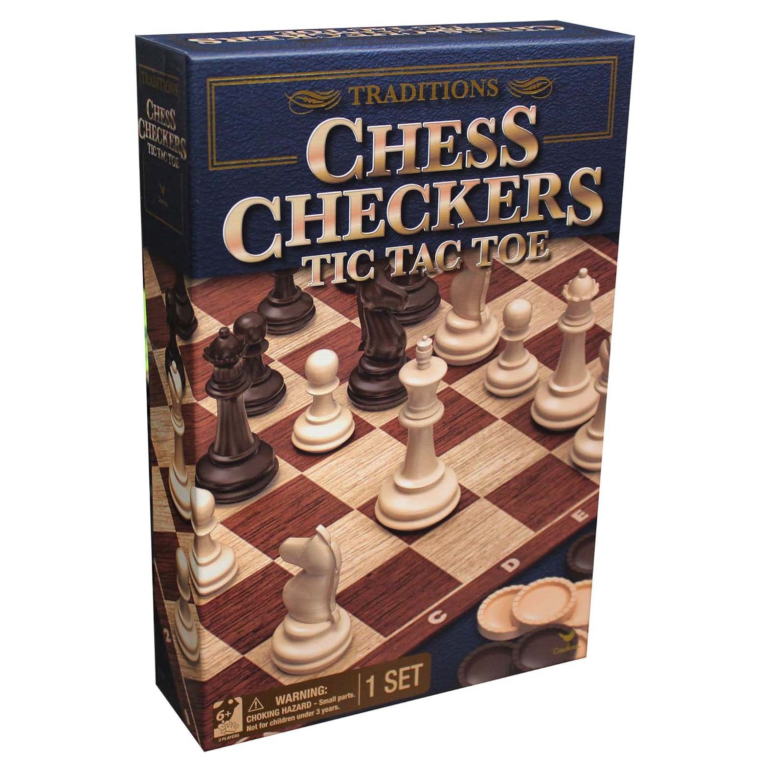 Classic Chess Checkers and Tic-Tac-Toe Set with Othello Demo 