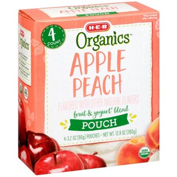 H-E-B Organics Blended Fruit & Yogurt Pouches - Apple Peach, 4 ct