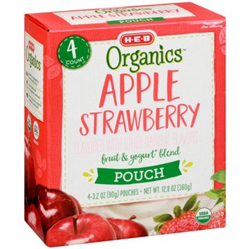 H-E-B Organics Blended Fruit & Yogurt Pouches - Apple Strawberry, 4 ct