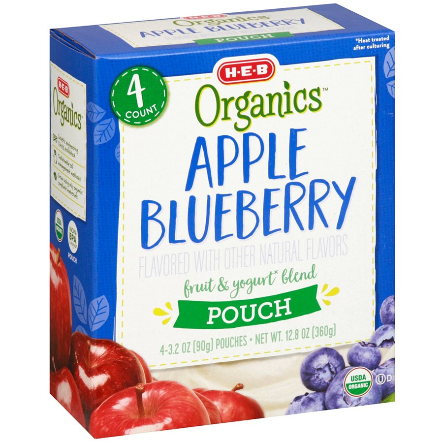 H-E-B Organics Blended Fruit & Yogurt Pouches – Apple Blueberry - Shop ...