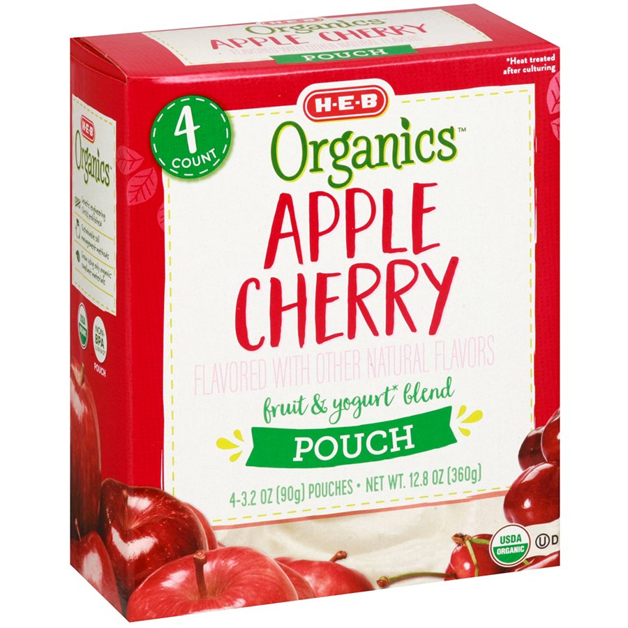 H-E-B Organics Blended Fruit & Yogurt Pouches – Apple Cherry - Shop ...